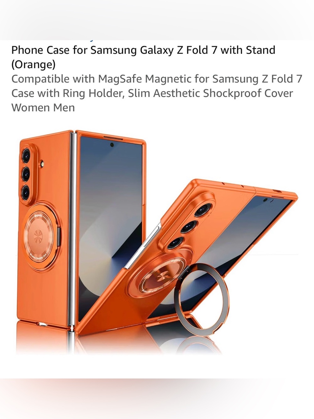 Samsung Galaxy Z Fold 7 Phone Case with Built-In Ring Stand - Orange NEW